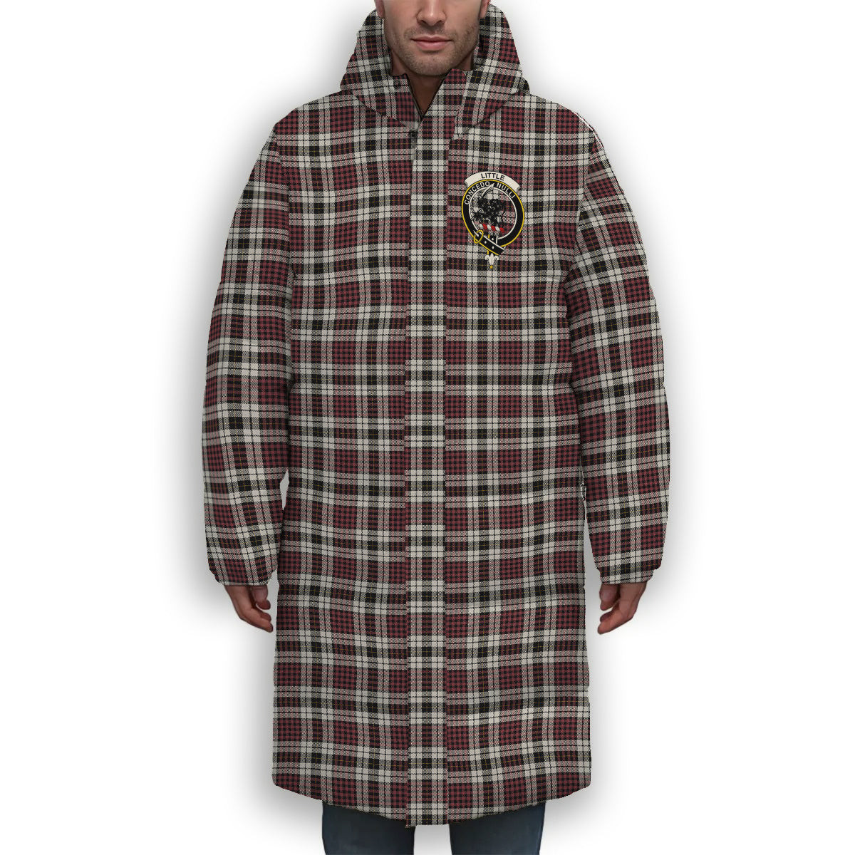 ScotsTee Shop Scottish Little Dress Ancient Crest Tartan Long Down Jacket Winter White Duck Down Plaid