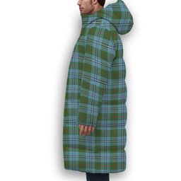 ScotsTee Shop Scottish Irvine of Glentulchan Modern Crest Tartan Long Down Jacket Winter White Duck Down Plaid