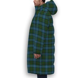 ScotsTee Shop Scottish MacLeod of Assynt Crest Tartan Long Down Jacket Winter White Duck Down Plaid