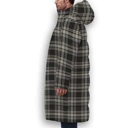 ScotsTee Shop Scottish Menzies Black and White Crest Tartan Long Down Jacket Winter White Duck Down Plaid