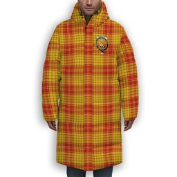 ScotsTee Shop Scottish McMillan Dress Modern Crest Tartan Long Down Jacket Winter White Duck Down Plaid