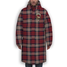 ScotsTee Shop Scottish McDonald Dress Irish Crest Tartan Long Down Jacket Winter White Duck Down Plaid