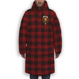 ScotsTee Shop Scottish MacLeod of Raasay Crest Tartan Long Down Jacket Winter White Duck Down Plaid