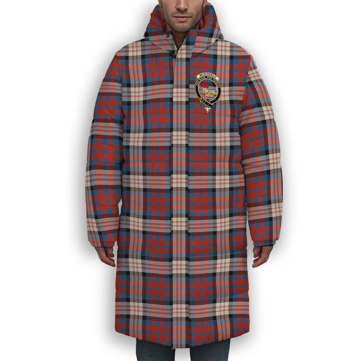ScotsTee Shop Scottish McDonald Dress Irish Ancient Crest Tartan Long Down Jacket Winter White Duck Down Plaid