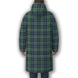 ScotsTee Shop Scottish Leslie Hunting Ancient SC Crest Tartan Long Down Jacket Winter White Duck Down Plaid