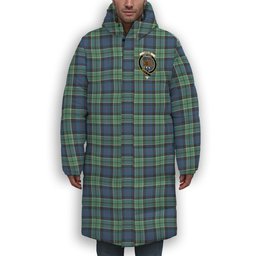 ScotsTee Shop Scottish Leslie Hunting Ancient SC Crest Tartan Long Down Jacket Winter White Duck Down Plaid