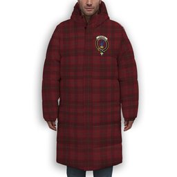 ScotsTee Shop Scottish Stirling of Keir Crest Tartan Long Down Jacket Winter White Duck Down Plaid