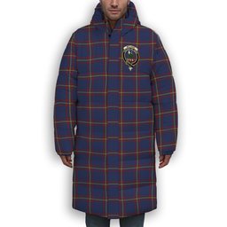 ScotsTee Shop Scottish McLaine of Lochbuie Crest Tartan Long Down Jacket Winter White Duck Down Plaid