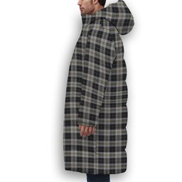 ScotsTee Shop Scottish Menzies Black Dress Crest Tartan Long Down Jacket Winter White Duck Down Plaid