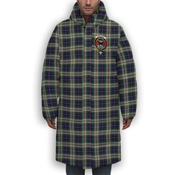 ScotsTee Shop Scottish MacLeod Of Californian Crest Tartan Long Down Jacket Winter White Duck Down Plaid