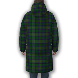 ScotsTee Shop Scottish Hunter of Hunterston Crest Tartan Long Down Jacket Winter White Duck Down Plaid