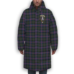 ScotsTee Shop Scottish MacCallum of Berwick Modern Crest Tartan Long Down Jacket Winter White Duck Down Plaid