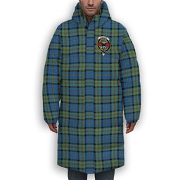 ScotsTee Shop Scottish MacLeod of Harris Ancient Crest Tartan Long Down Jacket Winter White Duck Down Plaid