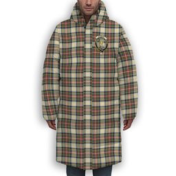 ScotsTee Shop Scottish Stewart Dress Modern SC Crest Tartan Long Down Jacket Winter White Duck Down Plaid