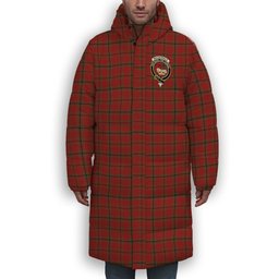 ScotsTee Shop Scottish MacDonald of Belfinlay Crest Tartan Long Down Jacket Winter White Duck Down Plaid