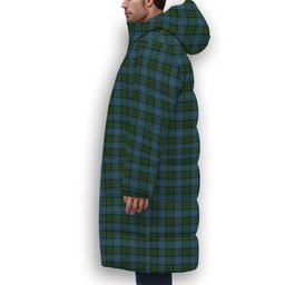 ScotsTee Shop Scottish MacLeod Green Crest Tartan Long Down Jacket Winter White Duck Down Plaid