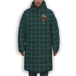 ScotsTee Shop Scottish MacLeod Green Crest Tartan Long Down Jacket Winter White Duck Down Plaid