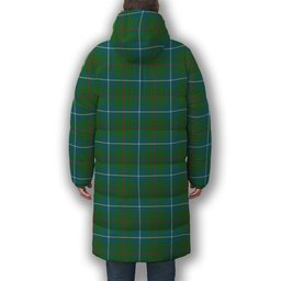 ScotsTee Shop Scottish Irvine of Bonshaw Tower Ancient Crest Tartan Long Down Jacket Winter White Duck Down Plaid