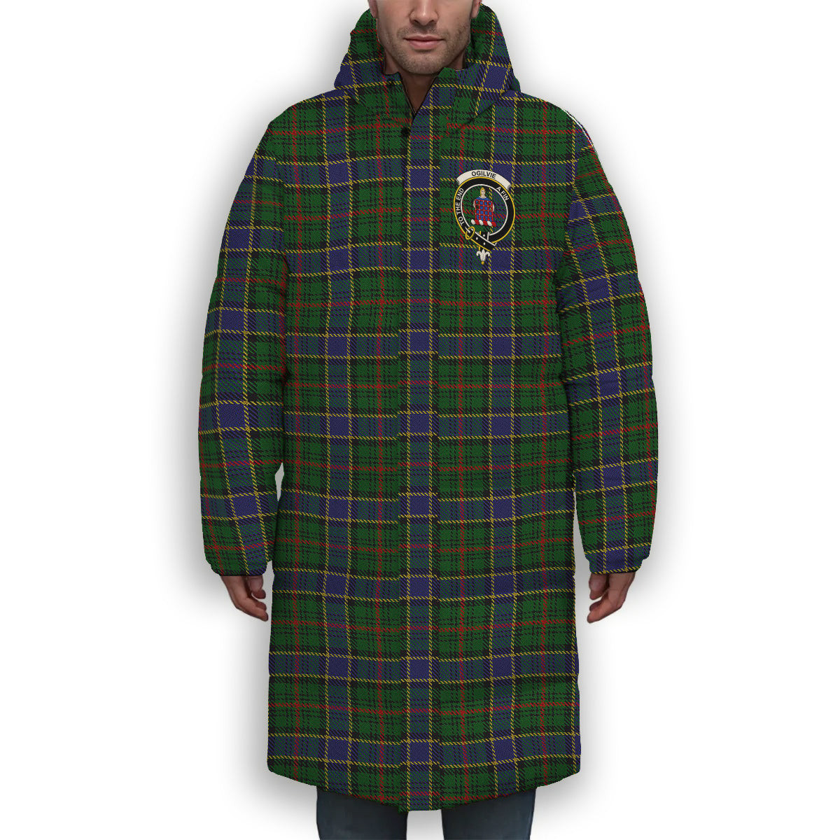 ScotsTee Shop Scottish Ogilvie Hunting 1 Crest Tartan Long Down Jacket Winter White Duck Down Plaid