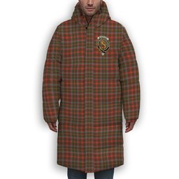 ScotsTee Shop Scottish McKintosh Hunting Weathered Crest Tartan Long Down Jacket Winter White Duck Down Plaid