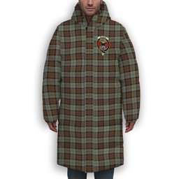 ScotsTee Shop Scottish McLeod of Harris Weathered Crest Tartan Long Down Jacket Winter White Duck Down Plaid