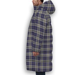ScotsTee Shop Scottish McPherson Dress Blue Crest Tartan Long Down Jacket Winter White Duck Down Plaid
