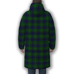 ScotsTee Shop Scottish Oliphant Crest Tartan Long Down Jacket Winter White Duck Down Plaid