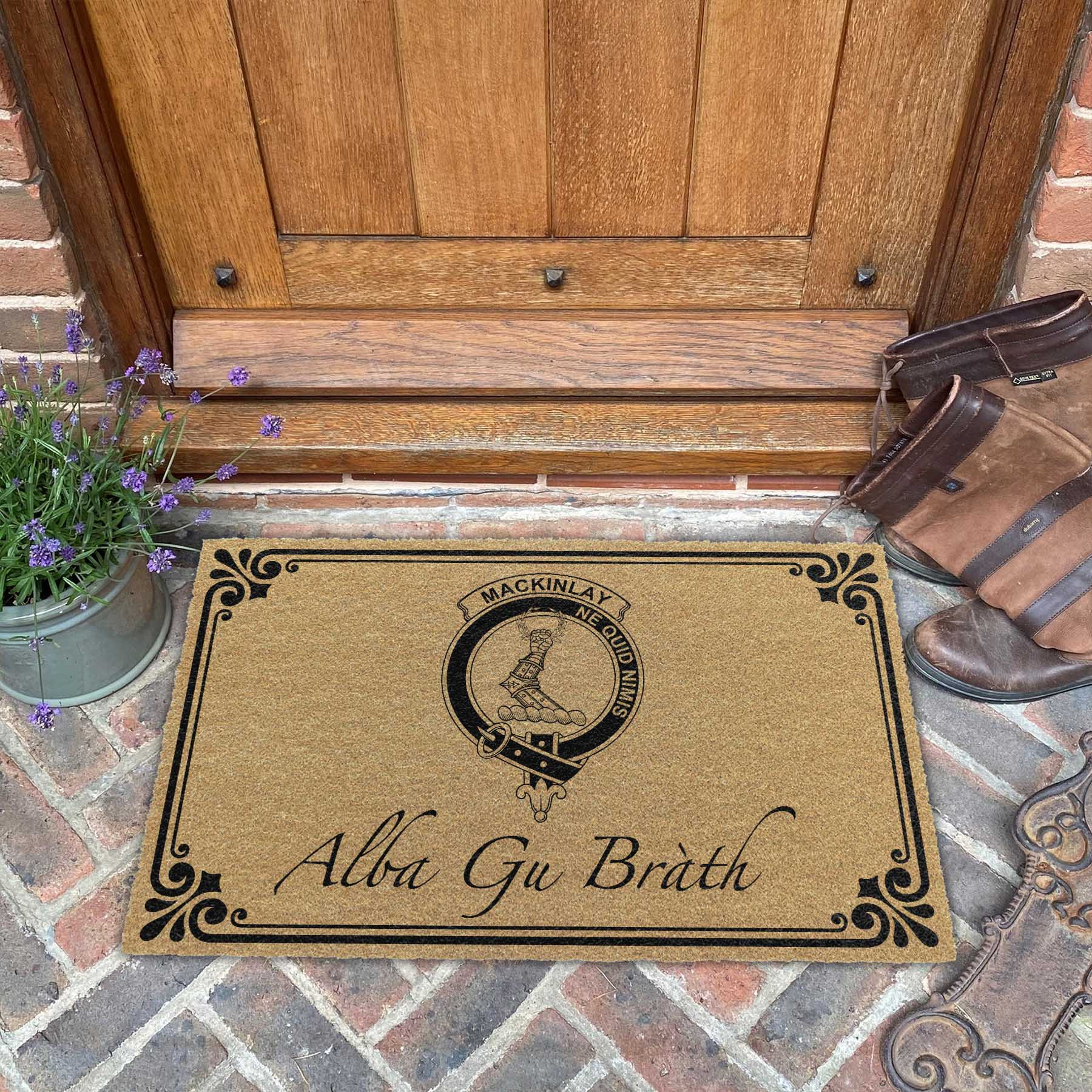 ScotsTee Shop Scottish MacKinlay Clan Crest Scotland Forever Alba Gu Brath Coir Doormat