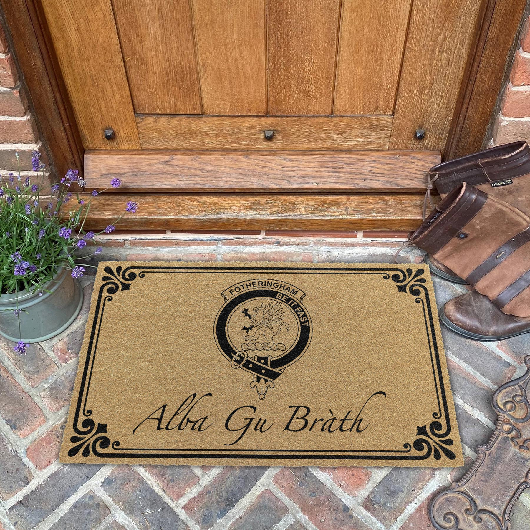 ScotsTee Shop Scottish Fotheringham Clan Crest Scotland Forever Alba Gu Brath Coir Doormat