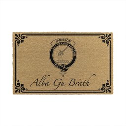 ScotsTee Shop Scottish Jamieson Clan Crest Scotland Forever Alba Gu Brath Coir Doormat
