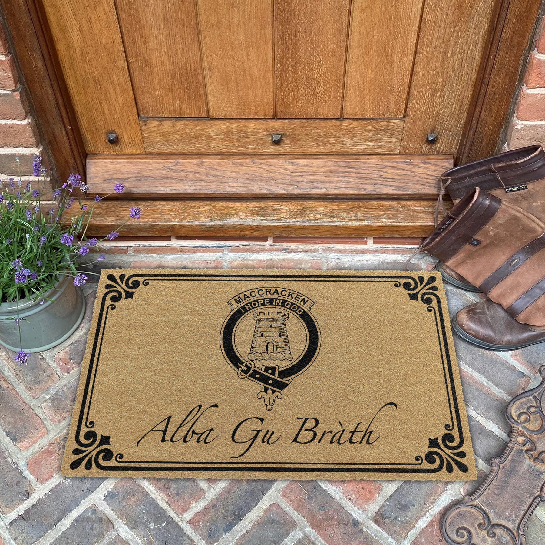 ScotsTee Shop Scottish MacCracken Clan Crest Scotland Forever Alba Gu Brath Coir Doormat