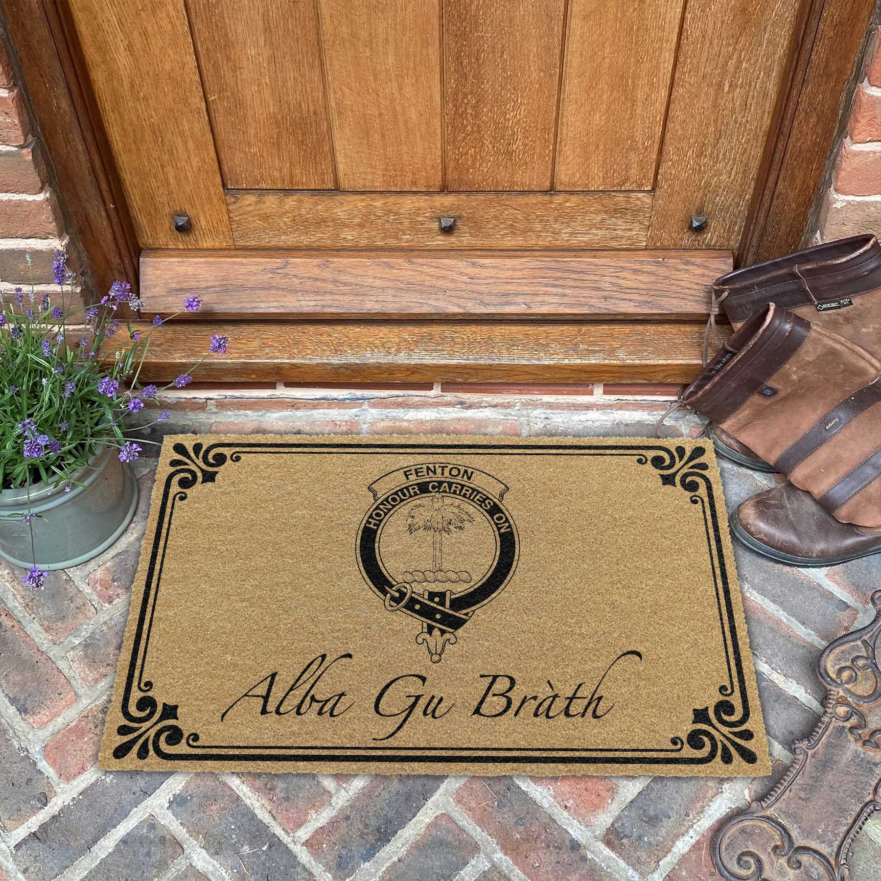 ScotsTee Shop Scottish Fenton Clan Crest Scotland Forever Alba Gu Brath Coir Doormat
