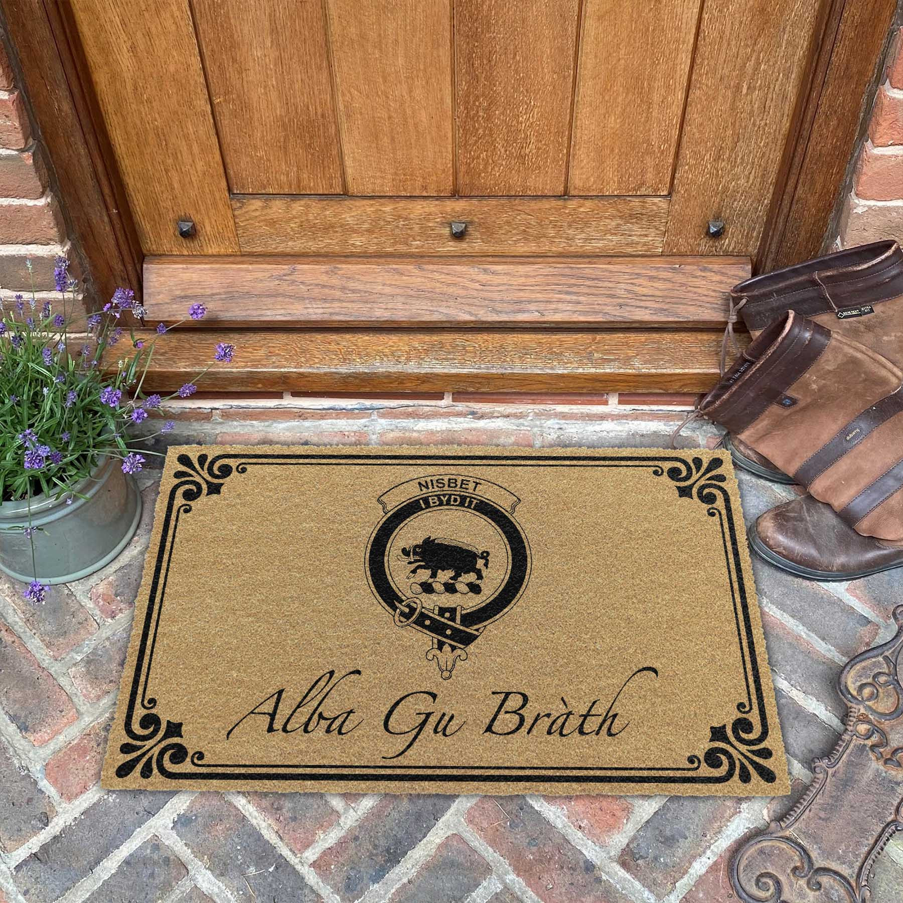 ScotsTee Shop Scottish Nisbet Clan Crest Scotland Forever Alba Gu Brath Coir Doormat