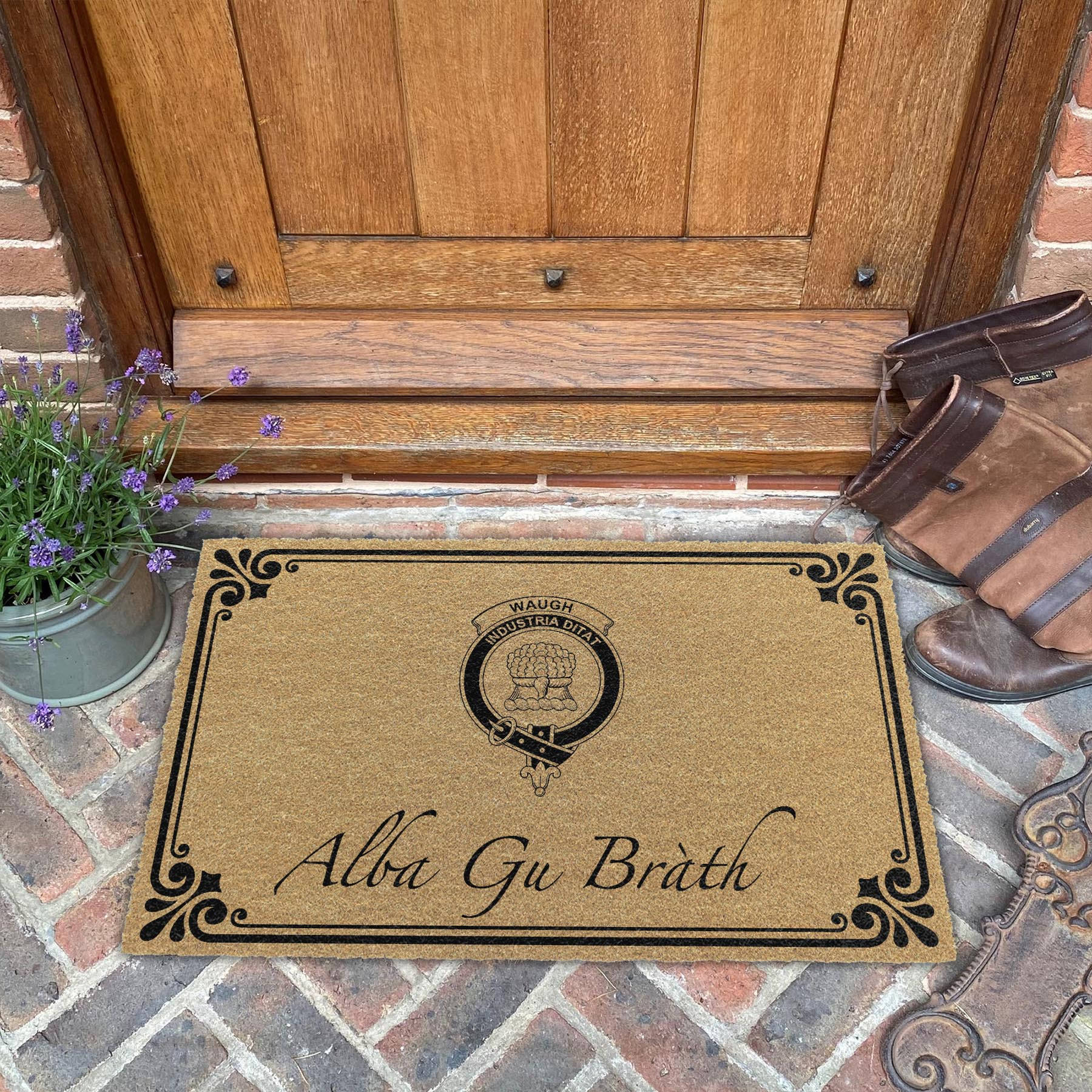 ScotsTee Shop Scottish Waugh Clan Crest Scotland Forever Alba Gu Brath Coir Doormat