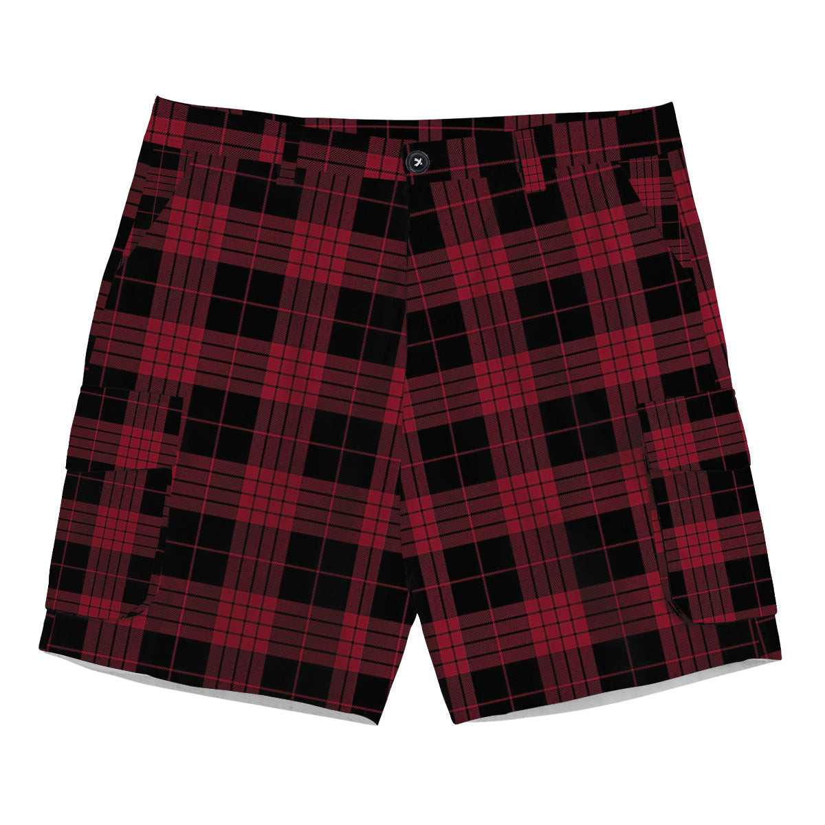 ScotsTee Shop Scottish Cameron Black and Red Modern Tartan Plaid Cargo Shorts for Men