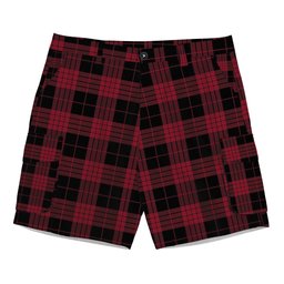 ScotsTee Shop Scottish Cameron Black and Red Modern Tartan Plaid Cargo Shorts for Men