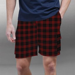 ScotsTee Shop Scottish Cameron Black and Red Tartan Plaid Cargo Shorts for Men
