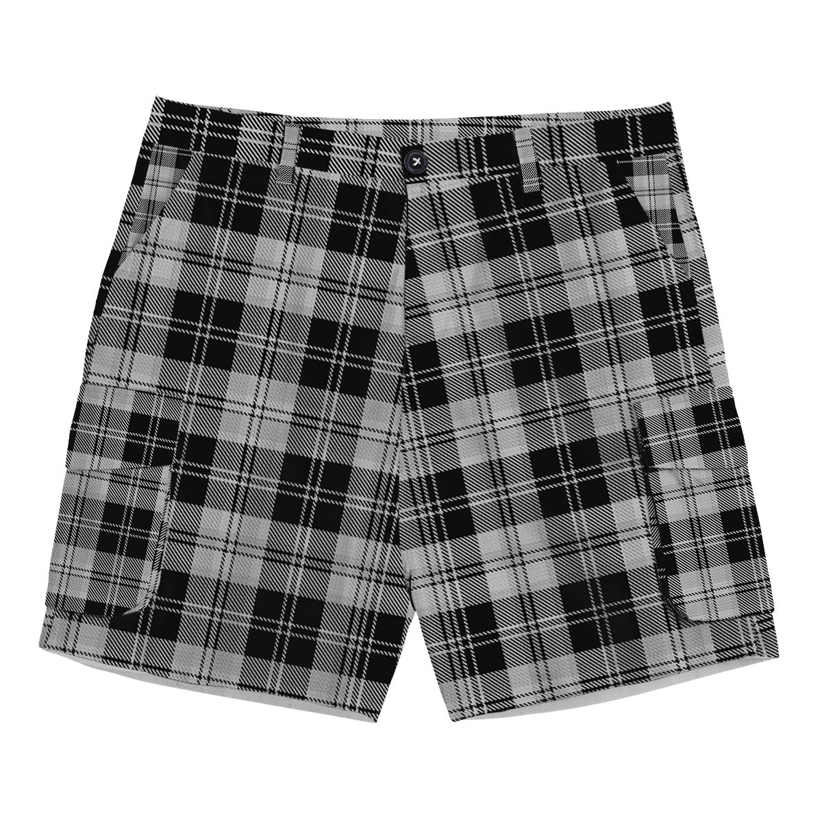ScotsTee Shop Scottish Erskine Black and White Tartan Plaid Cargo Shorts for Men