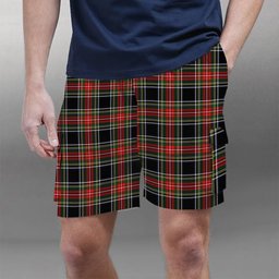 ScotsTee Shop Scottish Stewart High Stewards (Stewart Black) Tartan Plaid Cargo Shorts for Men