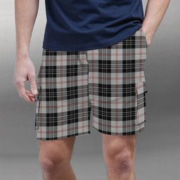 ScotsTee Shop Scottish MacPherson of Cluny Black and White Tartan Plaid Cargo Shorts for Men