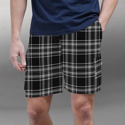 ScotsTee Shop Scottish Stewart Black and White Tartan Plaid Cargo Shorts for Men