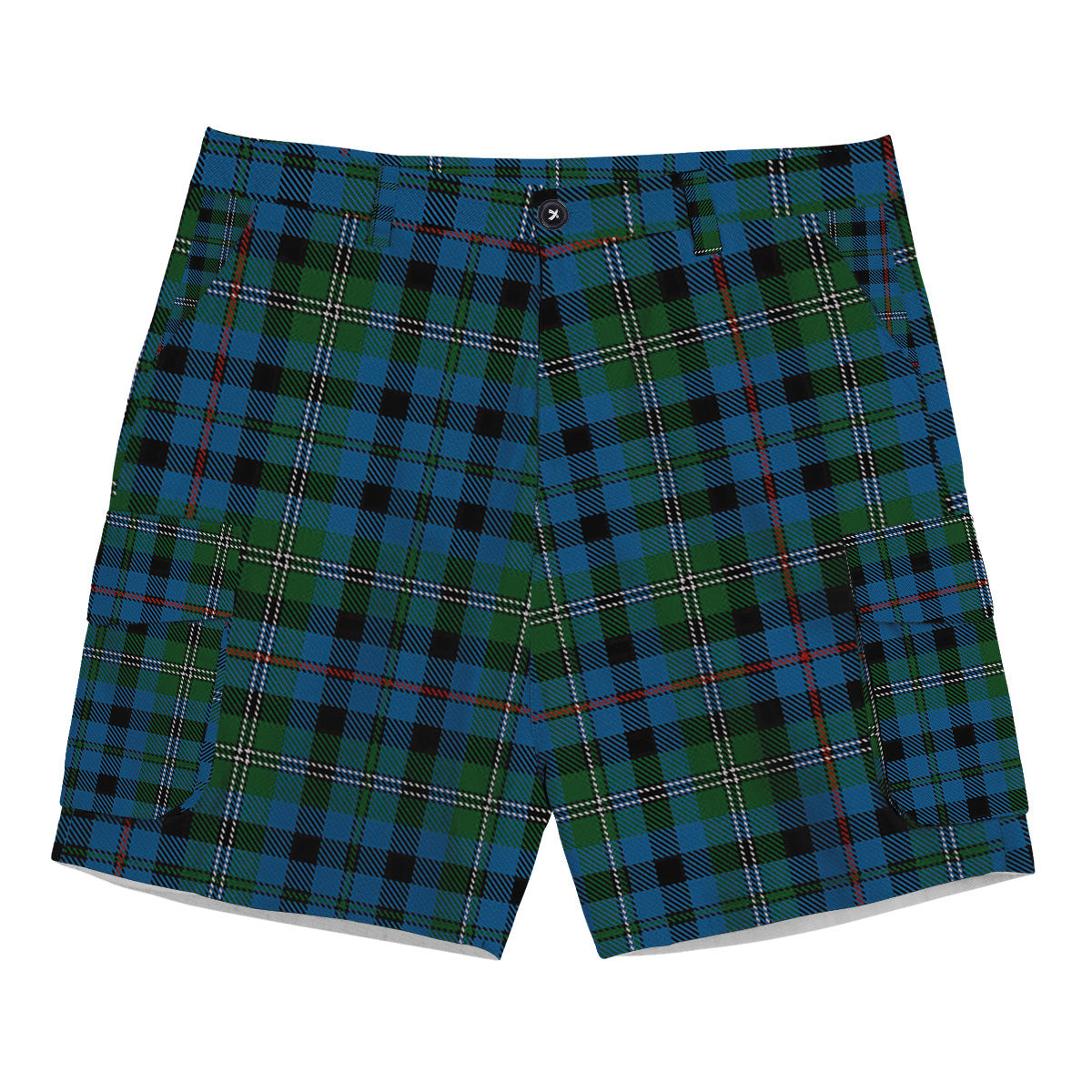 ScotsTee Shop Scottish Stephenson Hunting Red Stripe Tartan Plaid Cargo Shorts for Men