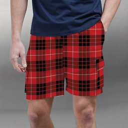 ScotsTee Shop Scottish Munro Black and Red Modern Tartan Plaid Cargo Shorts for Men