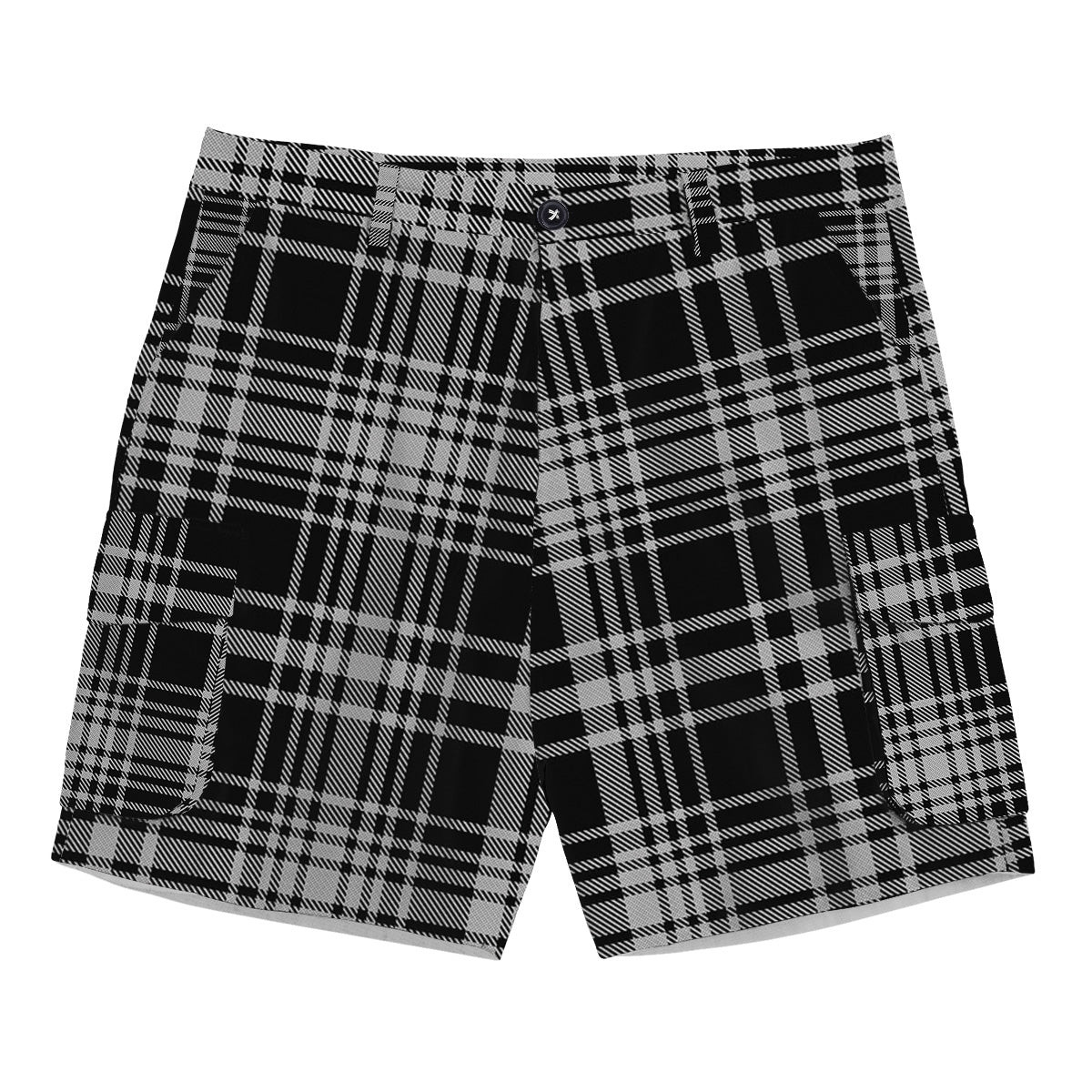 ScotsTee Shop Scottish MacLean Black and White Tartan Plaid Cargo Shorts for Men