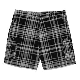 ScotsTee Shop Scottish MacLean Black and White Tartan Plaid Cargo Shorts for Men