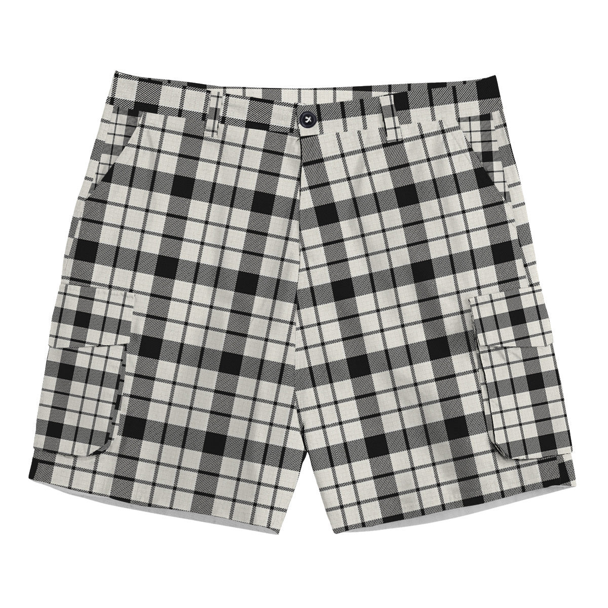 ScotsTee Shop Scottish McFarland Black White Ancient Tartan Plaid Cargo Shorts for Men
