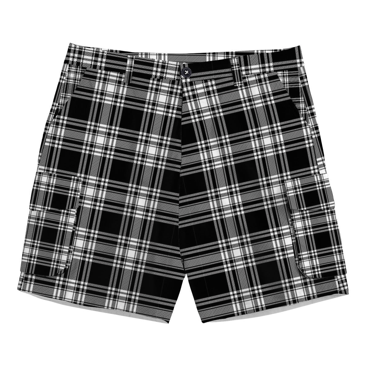ScotsTee Shop Scottish Menzies Black & White Modern Tartan Plaid Cargo Shorts for Men