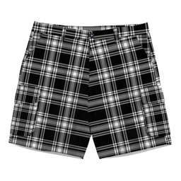 ScotsTee Shop Scottish Menzies Black & White Modern Tartan Plaid Cargo Shorts for Men