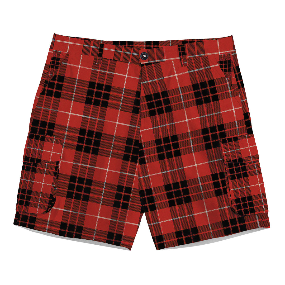 ScotsTee Shop Scottish Monroe Black and Red Ancient Tartan Plaid Cargo Shorts for Men