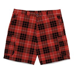 ScotsTee Shop Scottish Monroe Black and Red Ancient Tartan Plaid Cargo Shorts for Men